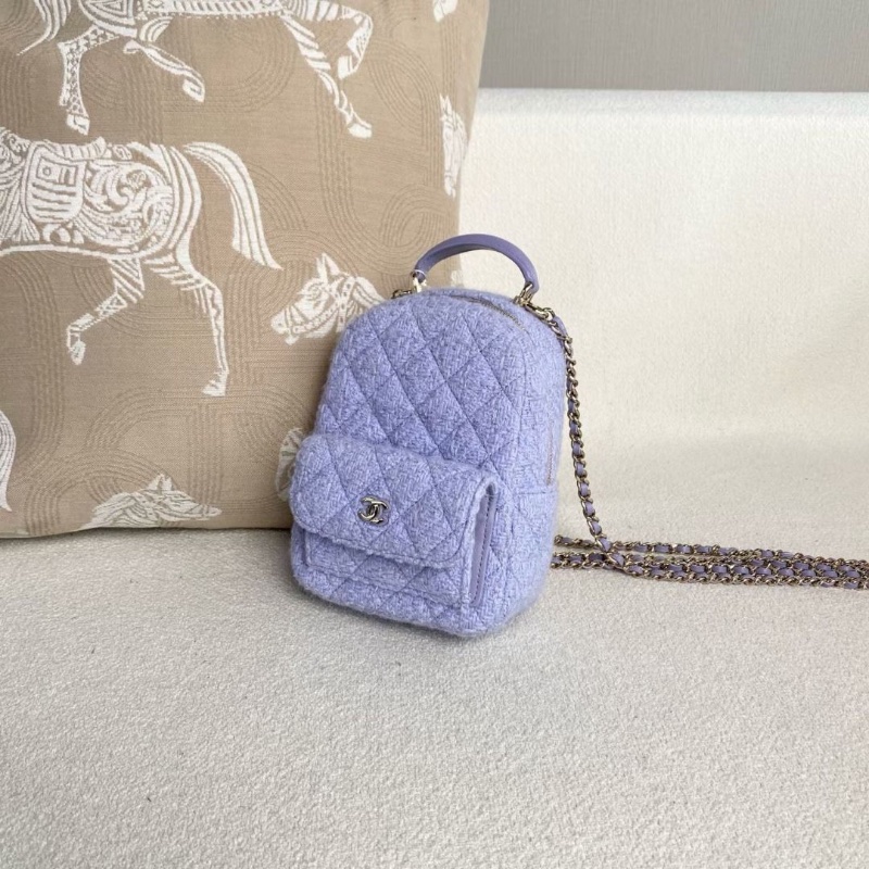 Chanel 毛呢mini後背包紫色帶細閃 金扣 13*17*7 95新 配件塵袋-6