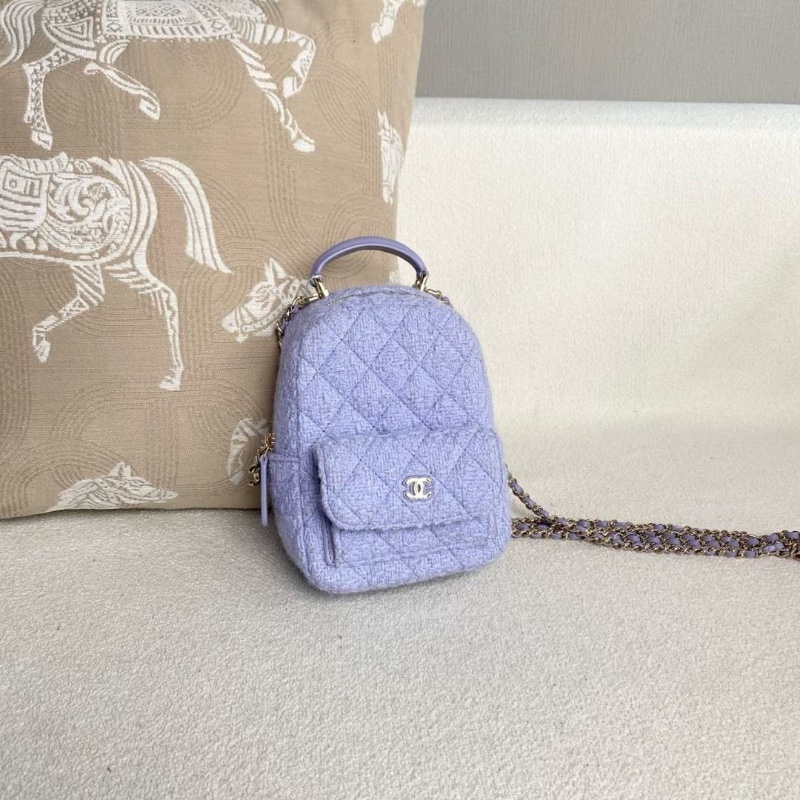 Chanel 毛呢mini後背包紫色帶細閃 金扣 13*17*7 95新 配件塵袋-8