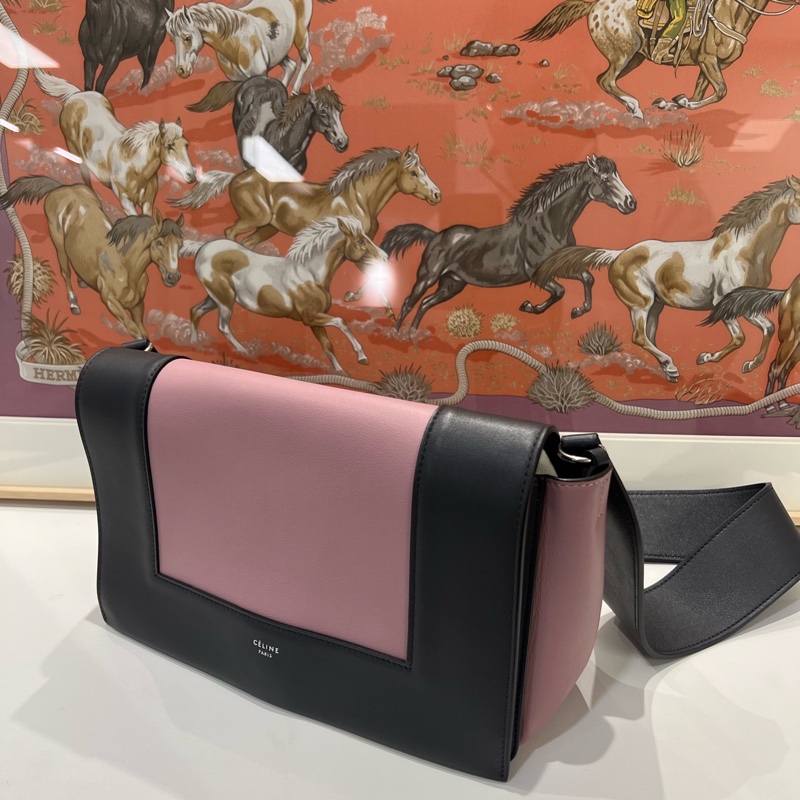 賽琳/Celine  prame 粉拼黑 95新 牛皮 25 x10.5 x15 🈚附件-3