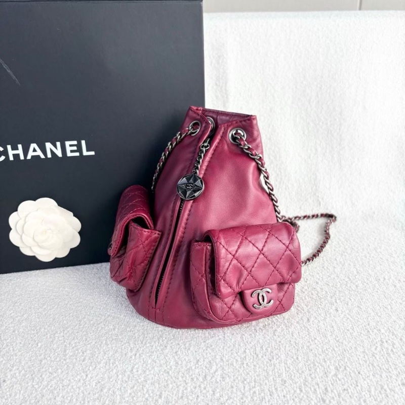 Chanel mini青蛙後背包 葡萄紫銀扣 牛皮 17*20*8 9新 配件塵袋-1