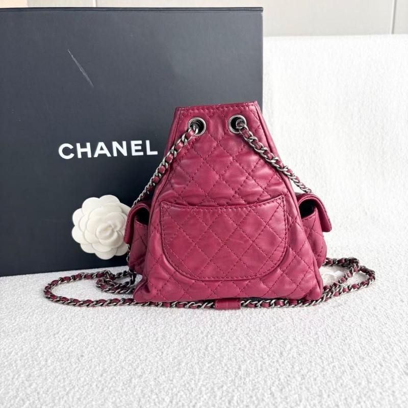 Chanel mini青蛙後背包 葡萄紫銀扣 牛皮 17*20*8 9新 配件塵袋-3
