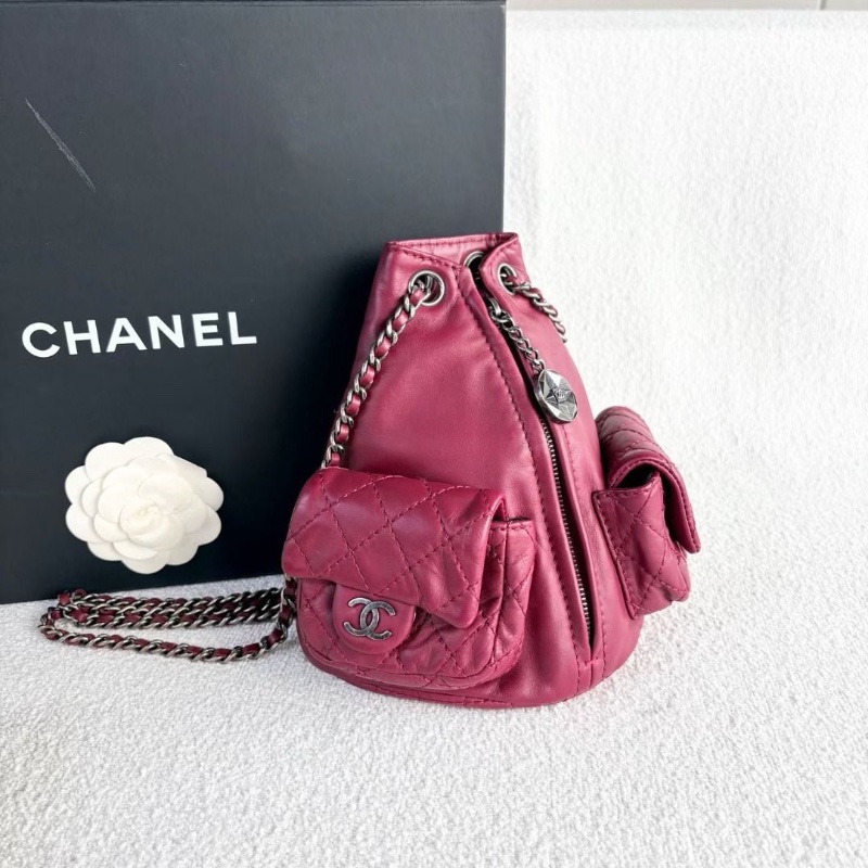 Chanel mini青蛙後背包 葡萄紫銀扣 牛皮 17*20*8 9新 配件塵袋-4