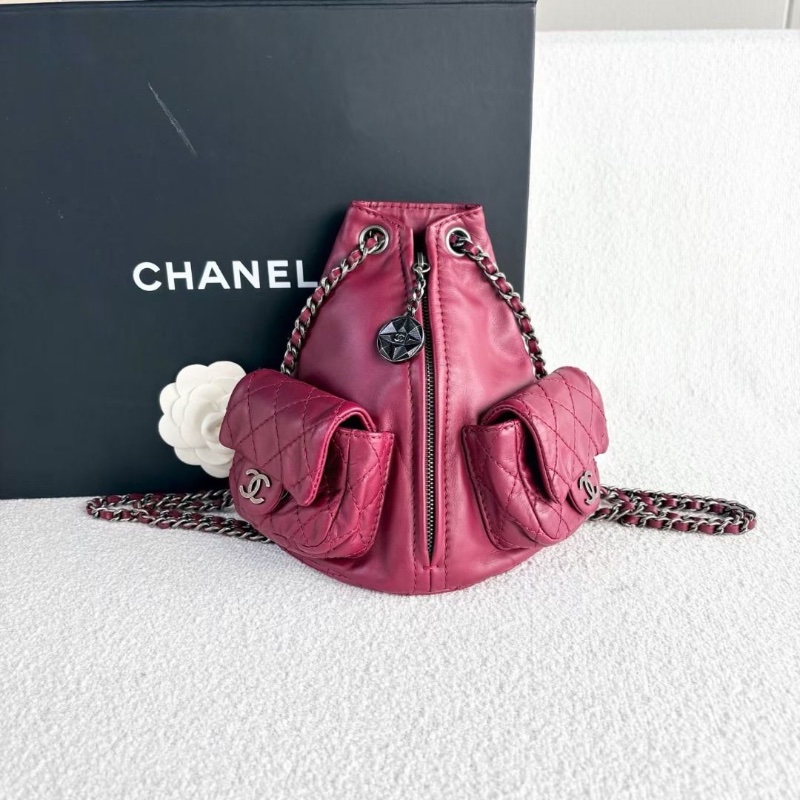 Chanel mini青蛙後背包 葡萄紫銀扣 牛皮 17*20*8 9新 配件塵袋-5
