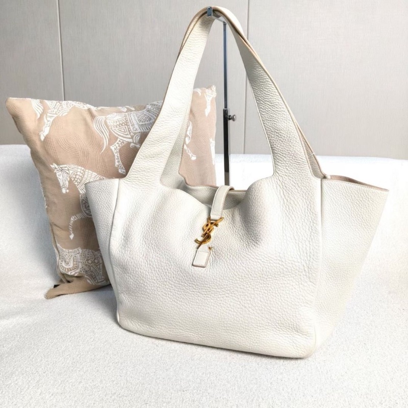 YSL 白金Hobo腋下包大號 白色金扣牛皮 33*26*14  9新 配件塵袋-4