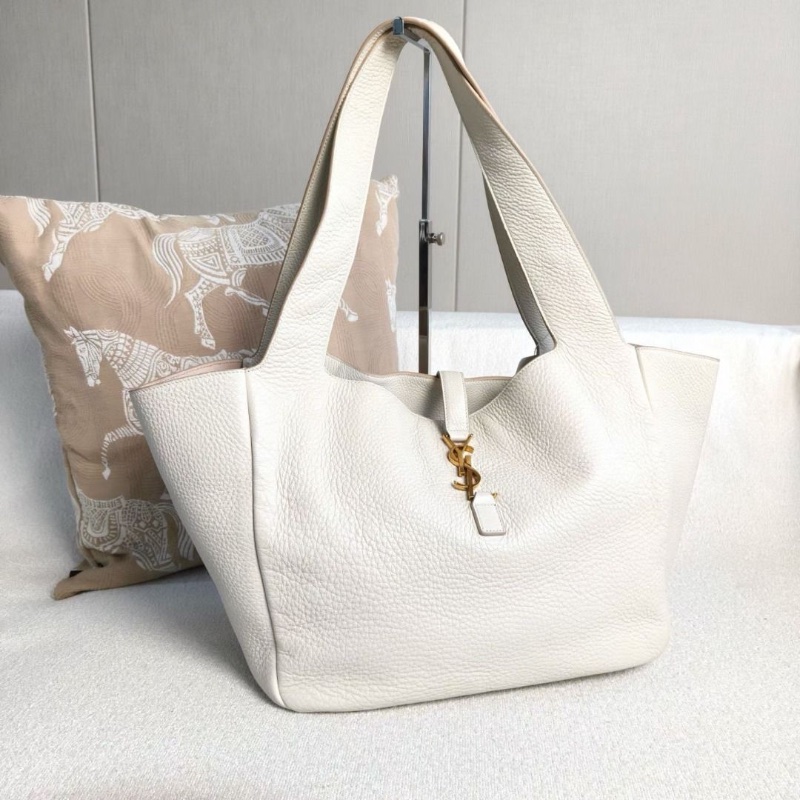 YSL 白金Hobo腋下包大號 白色金扣牛皮 33*26*14  9新 配件塵袋-7