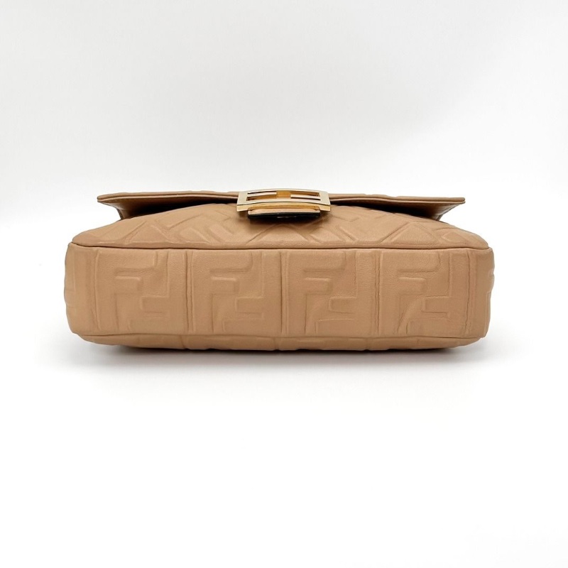 FENDI 奶茶色金扣全皮中號 手提肩背法棍包 27*14*6 9新 配件塵袋-4