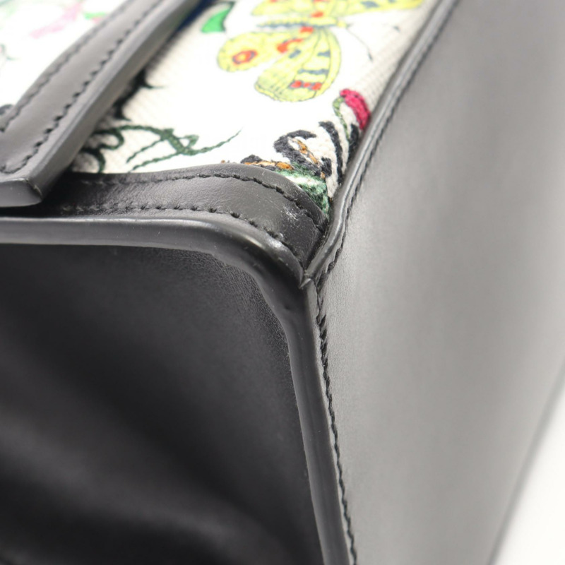 GUCCI BALENCIAGA Flora Hourglass 手提包 681696 帆布皮革 白色 黑色 二手-5