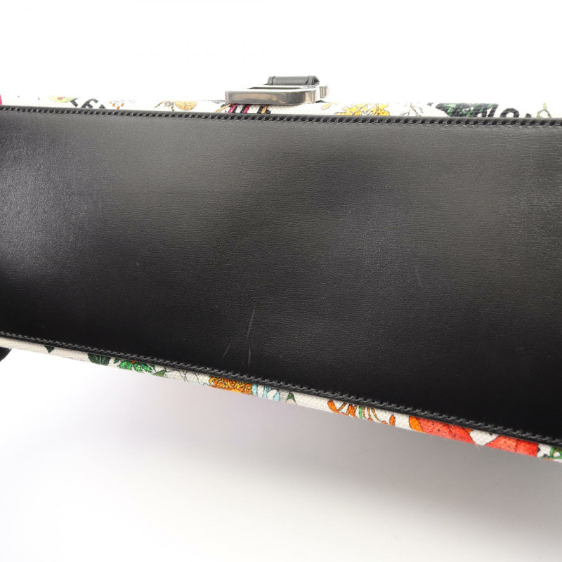 GUCCI BALENCIAGA Flora Hourglass 手提包 681696 帆布皮革 白色 黑色 二手-6