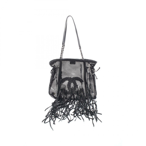 香奈兒 COCO 標誌鏈條單背包 WS11685 皮革網眼 黑色 二手 SHW