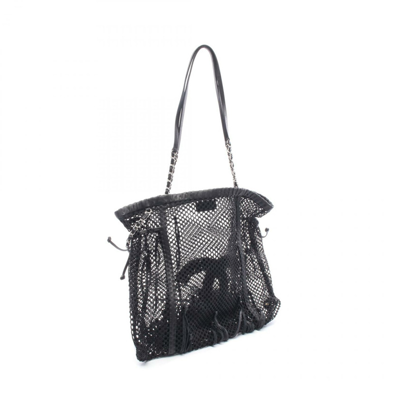 香奈兒 COCO 標誌鏈條單背包 WS11685 皮革網眼 黑色 二手 SHW-1