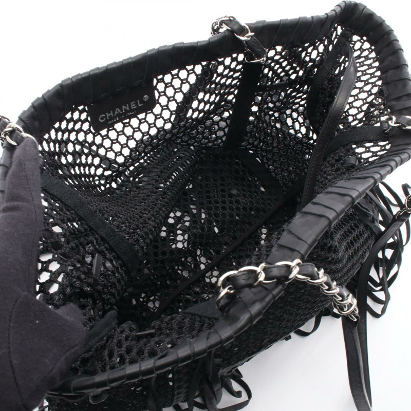 香奈兒 COCO 標誌鏈條單背包 WS11685 皮革網眼 黑色 二手 SHW-2