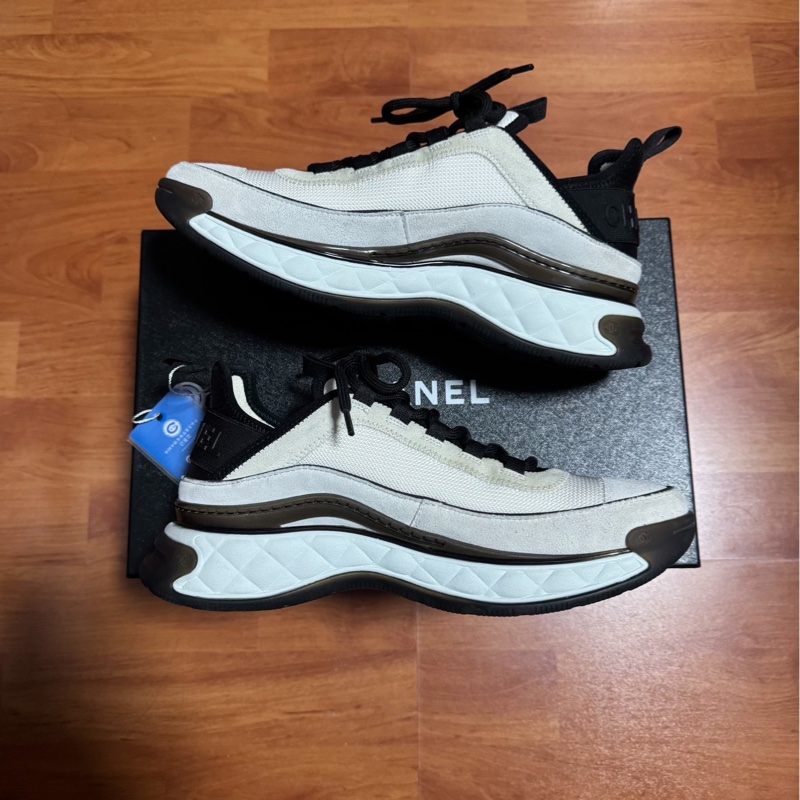 Chanel香奈兒徽標運動鞋 雙c休閒鞋 女款 白灰色 38.5碼-1