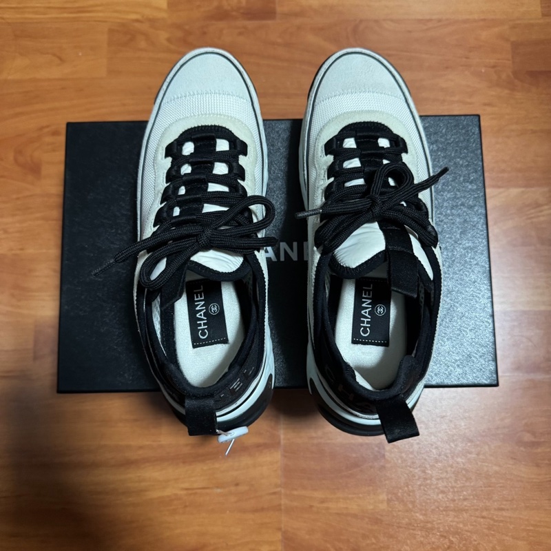 Chanel香奈兒徽標運動鞋 雙c休閒鞋 女款 白灰色 38.5碼-3
