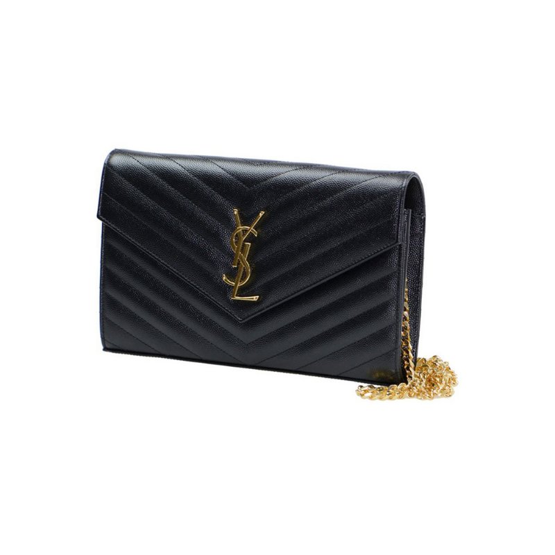Yves Saint Laurent Monogram In Grain De Poudre Embossed Leather Chain Wallet for Women in Black/Gold - 377828-BOW01-1000-1