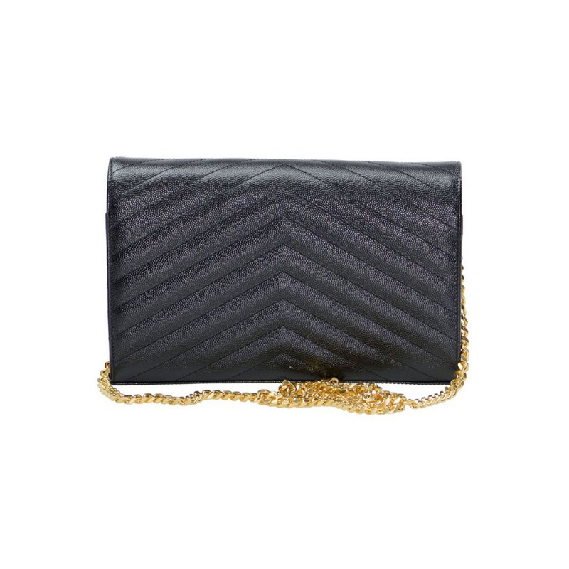Yves Saint Laurent Monogram In Grain De Poudre Embossed Leather Chain Wallet for Women in Black/Gold - 377828-BOW01-1000-2