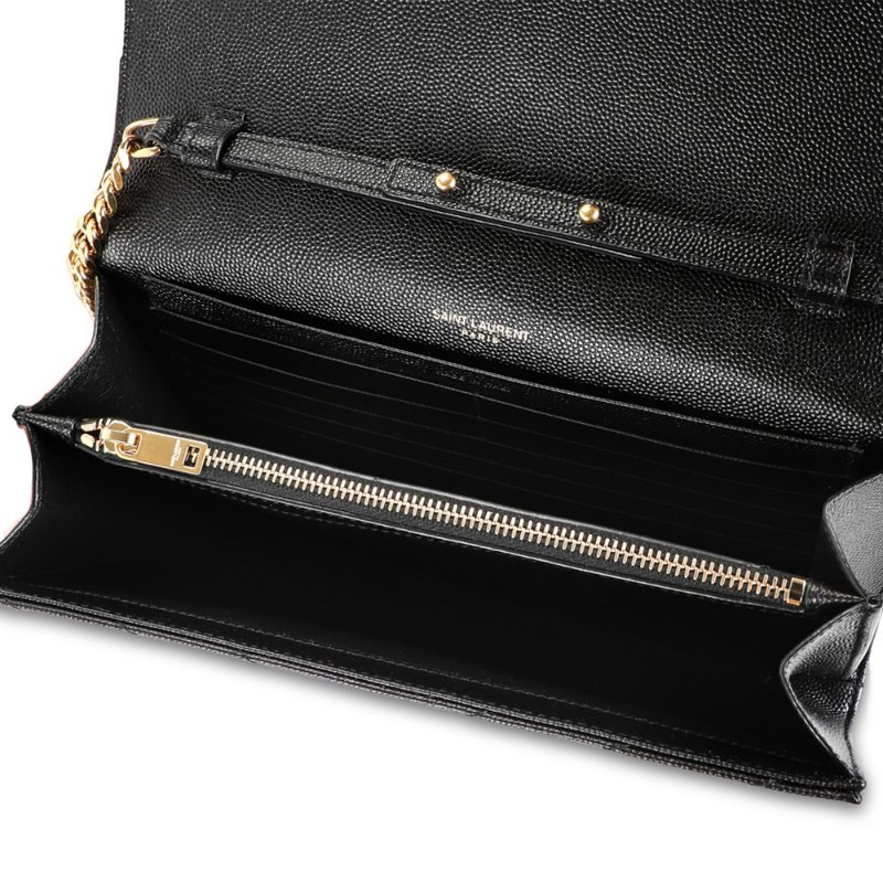 Yves Saint Laurent Monogram In Grain De Poudre Embossed Leather Chain Wallet for Women in Black/Gold - 377828-BOW01-1000-3