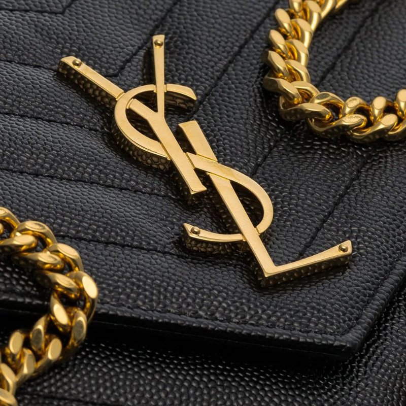 Yves Saint Laurent Monogram In Grain De Poudre Embossed Leather Chain Wallet for Women in Black/Gold - 377828-BOW01-1000-4