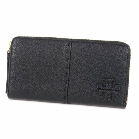 快速出貨！【TORY BURCH】縫線ㄇ型拉鍊長夾-黑色