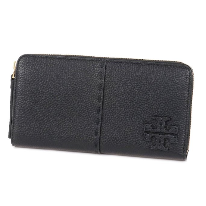 快速出貨!【TORY BURCH】縫線ㄇ型拉鍊長夾-黑色-0