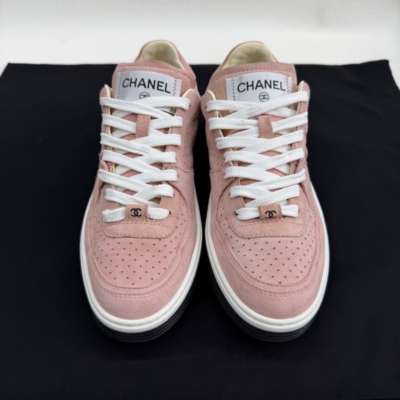 CHANEL香奈兒 麂皮雙C大logo 絨面革 女款 粉色 37.5碼-1