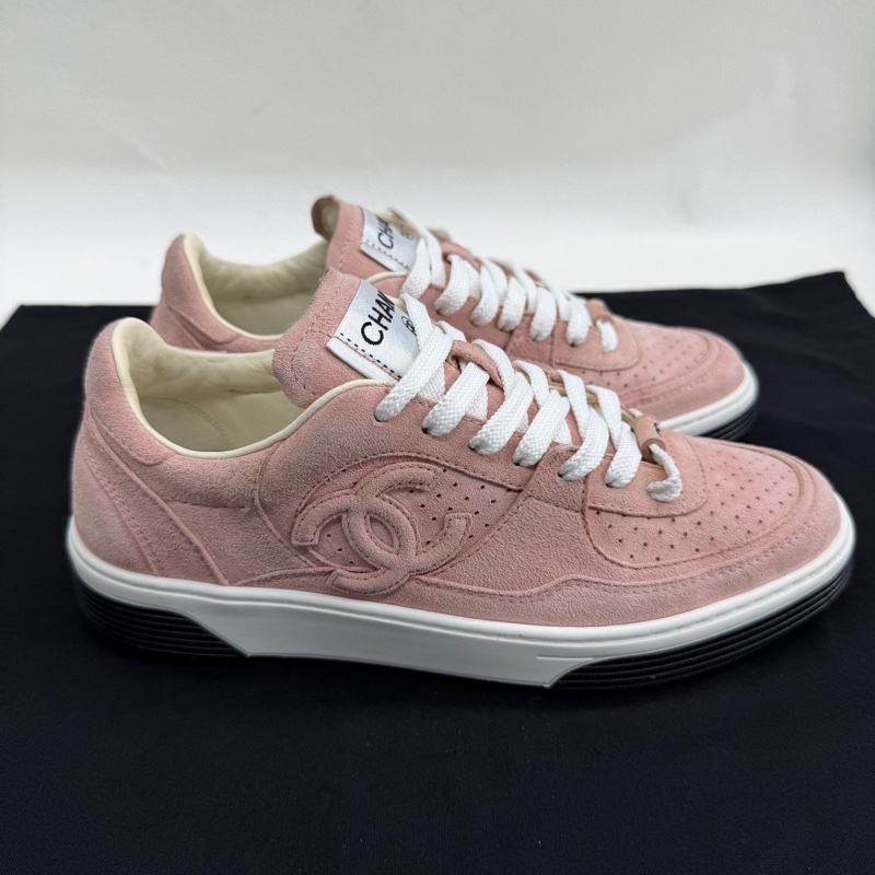 CHANEL香奈兒 麂皮雙C大logo 絨面革 女款 粉色 37.5碼-3