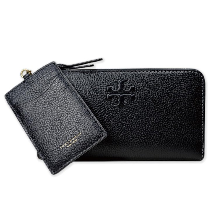 快速出貨!【TORY BURCH】浮雕LOGOㄇ型拉鍊長夾附鍊條證件夾-黑色-0