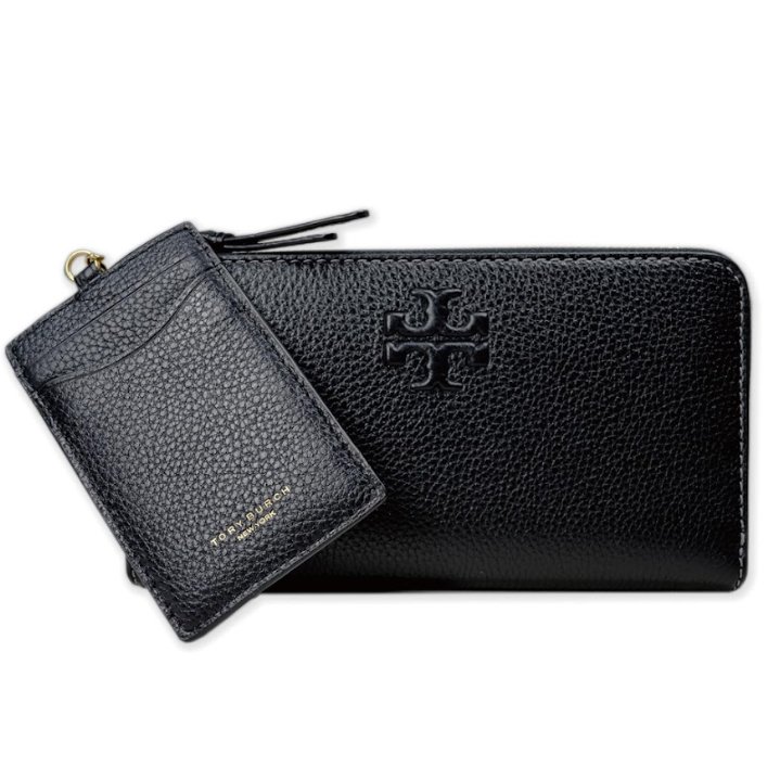 快速出貨!【TORY BURCH】浮雕LOGOㄇ型拉鍊長夾附鍊條證件夾-黑色-2