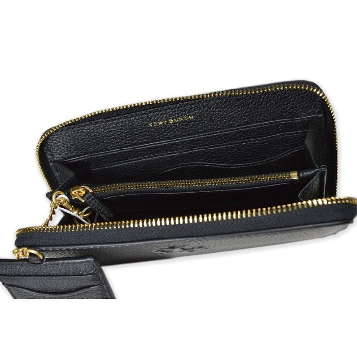 快速出貨!【TORY BURCH】浮雕LOGOㄇ型拉鍊長夾附鍊條證件夾-黑色-3