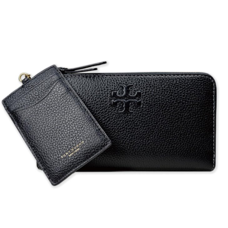 快速出貨!【TORY BURCH】浮雕LOGOㄇ型拉鍊長夾附鍊條證件夾-黑色-4