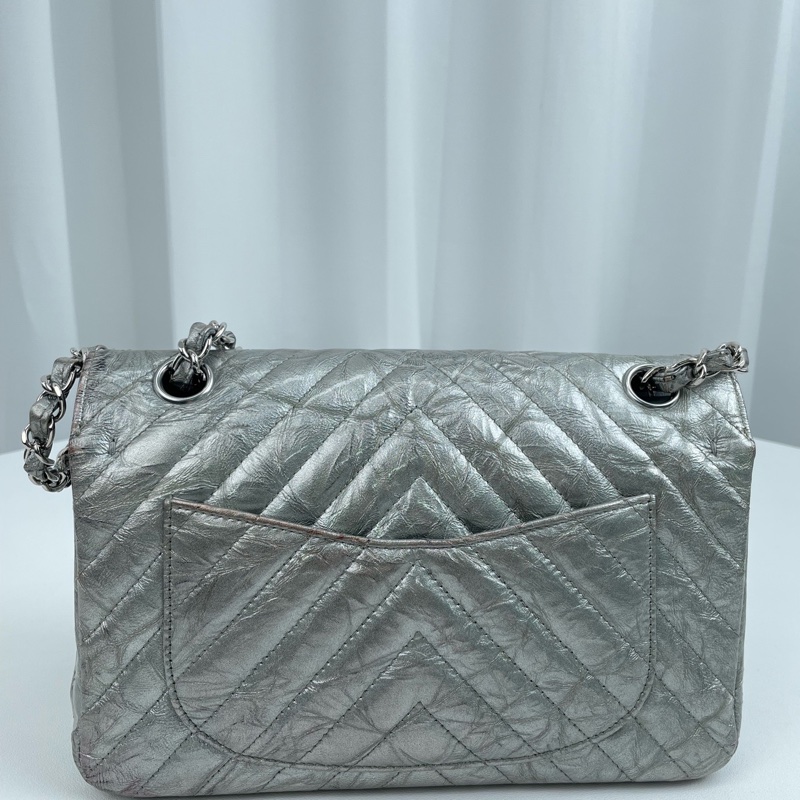 Chanel • 稀有液態銀爆裂紋山形紋牛皮Cf 25翻蓋包 全配✔️-5