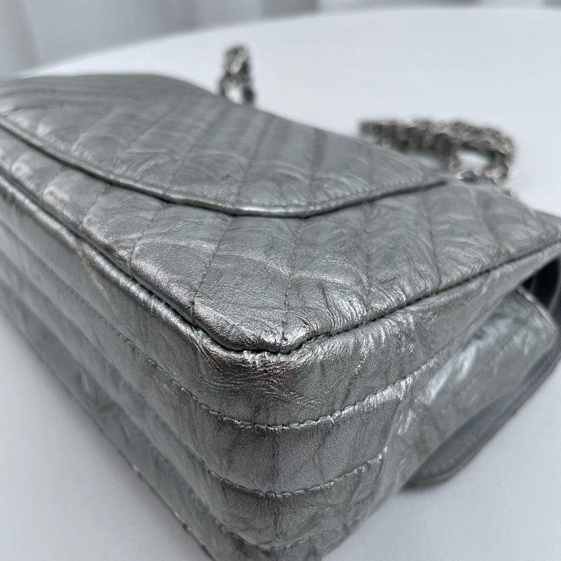 Chanel • 稀有液態銀爆裂紋山形紋牛皮Cf 25翻蓋包 全配✔️-10