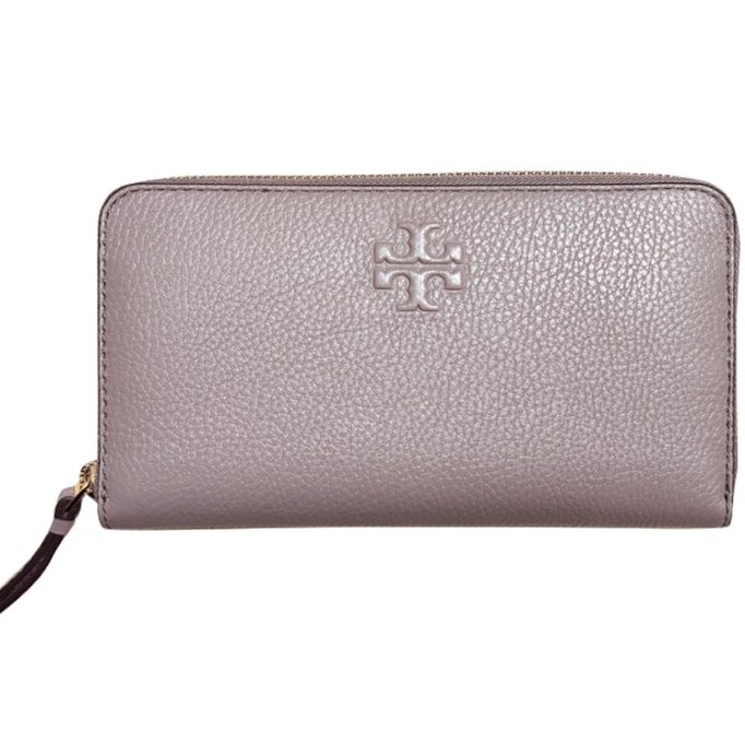 快速出貨!【TORY BURCH】浮雕LOGOㄇ型拉鍊長夾附鍊條證件夾-紫藕灰-3