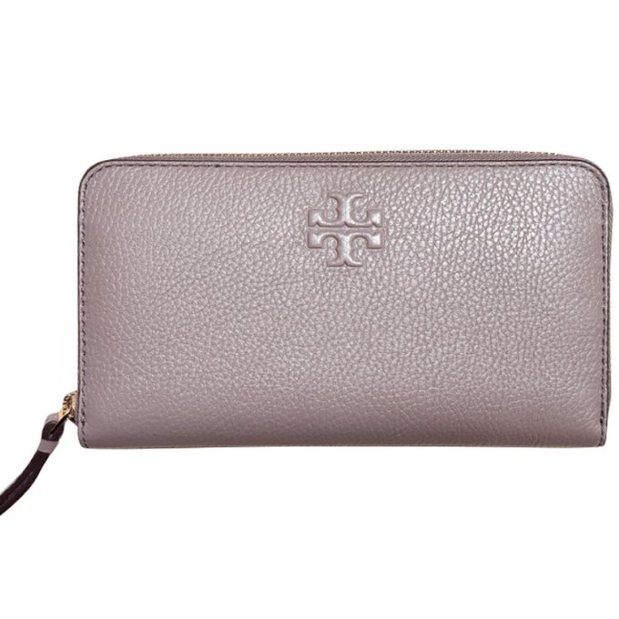 快速出貨!【TORY BURCH】浮雕LOGOㄇ型拉鍊長夾附鍊條證件夾-紫藕灰-4