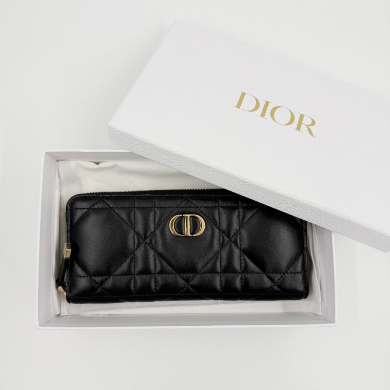 DIOR - 黑色羊皮Macrocannage大籐格紋金釦拉鍊長夾-1