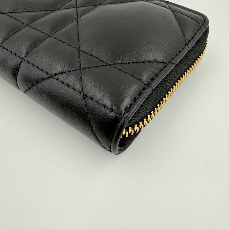 DIOR - 黑色羊皮Macrocannage大籐格紋金釦拉鍊長夾-7