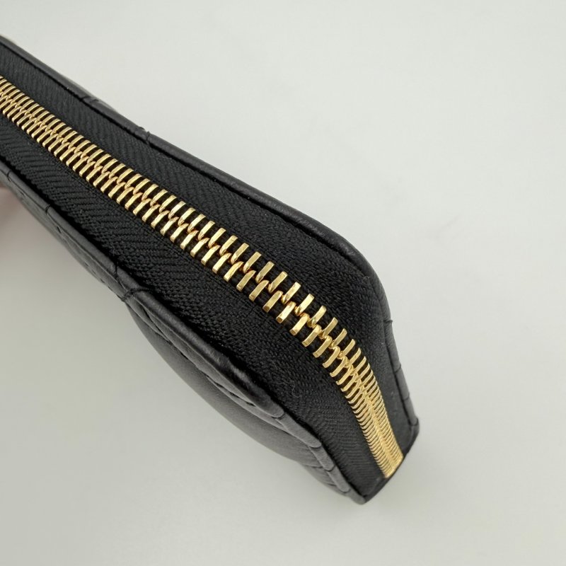 DIOR - 黑色羊皮Macrocannage大籐格紋金釦拉鍊長夾-8