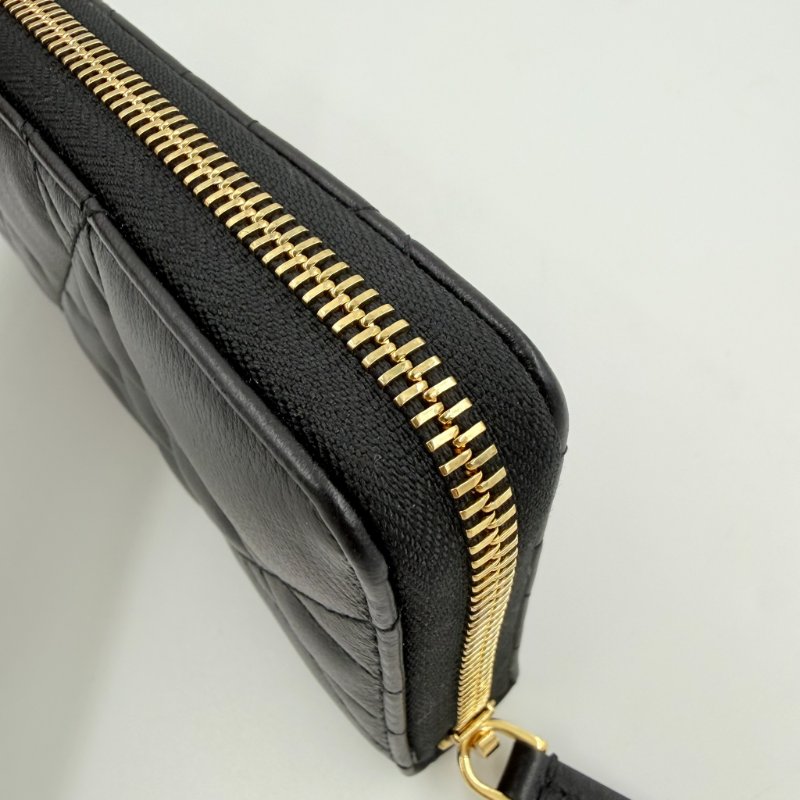 DIOR - 黑色羊皮Macrocannage大籐格紋金釦拉鍊長夾-9