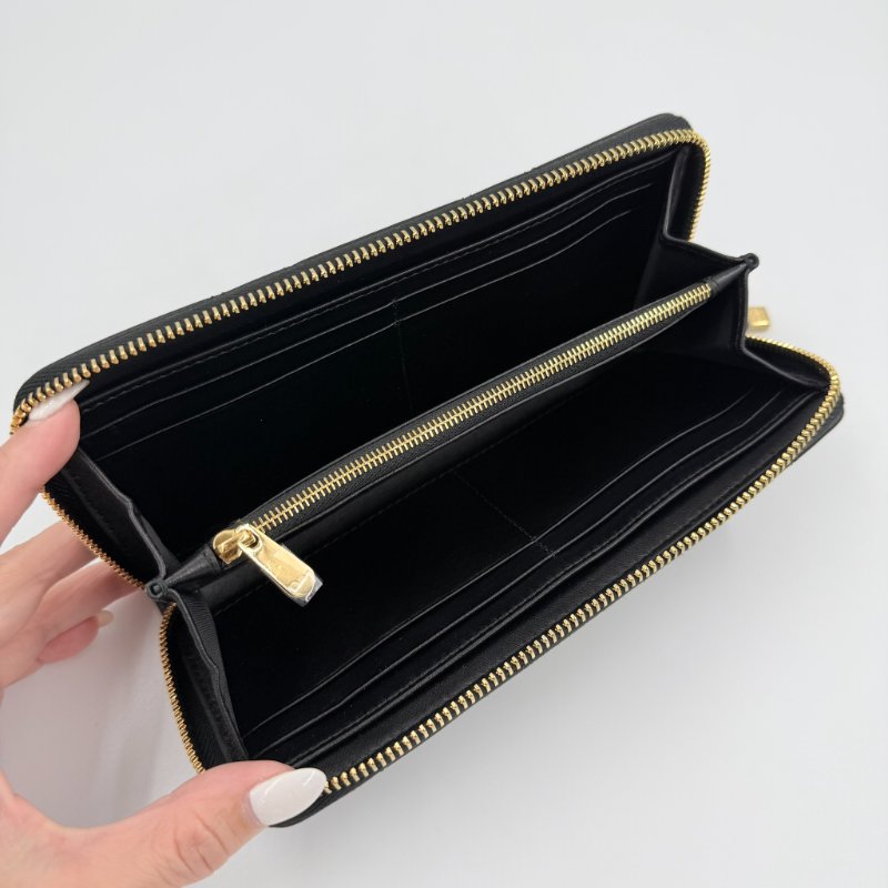 DIOR - 黑色羊皮Macrocannage大籐格紋金釦拉鍊長夾-10