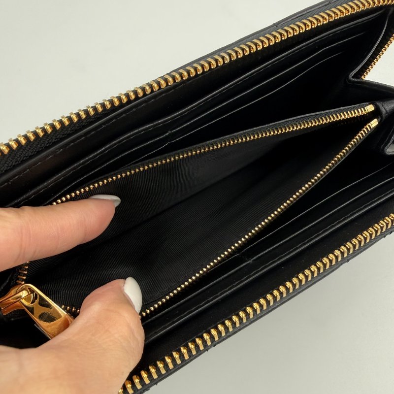 DIOR - 黑色羊皮Macrocannage大籐格紋金釦拉鍊長夾-12