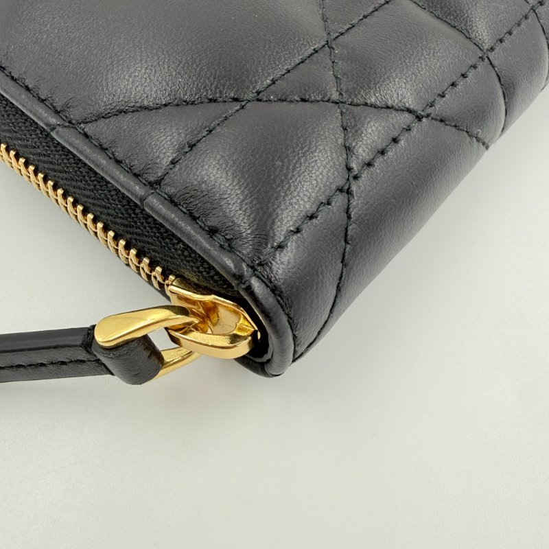 DIOR - 黑色羊皮Macrocannage大籐格紋金釦拉鍊長夾-13