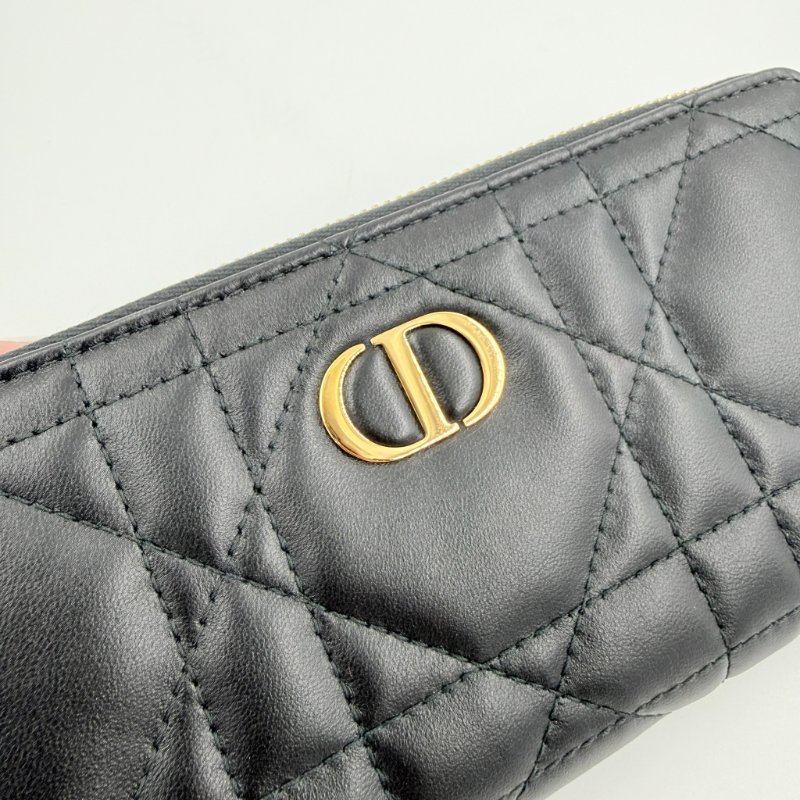 DIOR - 黑色羊皮Macrocannage大籐格紋金釦拉鍊長夾-17