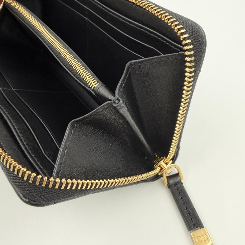DIOR - 黑色羊皮Macrocannage大籐格紋金釦拉鍊長夾-19