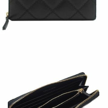 快速出貨！【TORY BURCH】羊皮皮革菱格紋質感拉鍊長夾-黑色