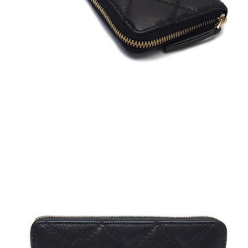 快速出貨!【TORY BURCH】羊皮皮革菱格紋質感拉鍊長夾-黑色-1