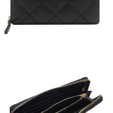 快速出貨!【TORY BURCH】羊皮皮革菱格紋質感拉鍊長夾-黑色-2