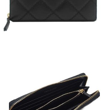 快速出貨!【TORY BURCH】羊皮皮革菱格紋質感拉鍊長夾-黑色-4