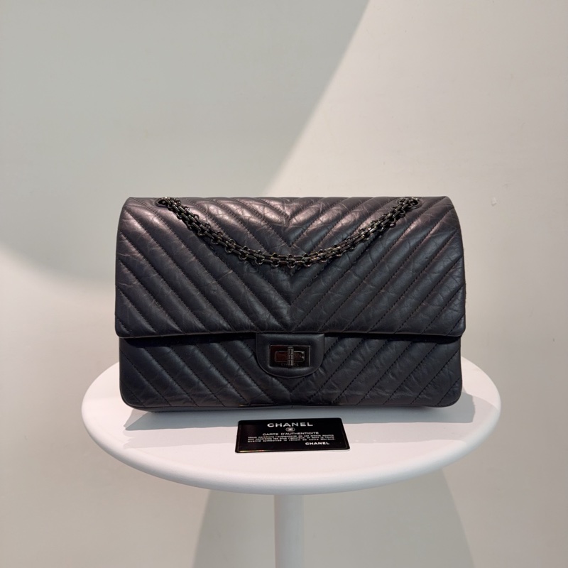 Chanel • 稀有全黑山形紋牛皮2.55 So Black 中號 有卡✔️-3