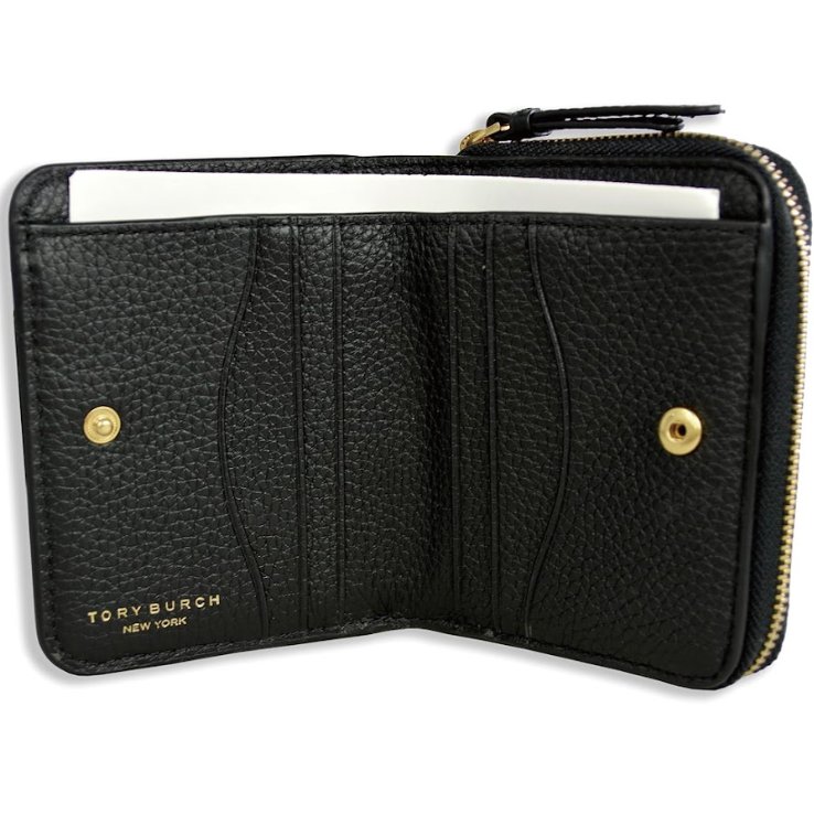 快速出貨!【TORY BURCH】牛皮皮革浮雕logo拉鍊短夾-黑色-1