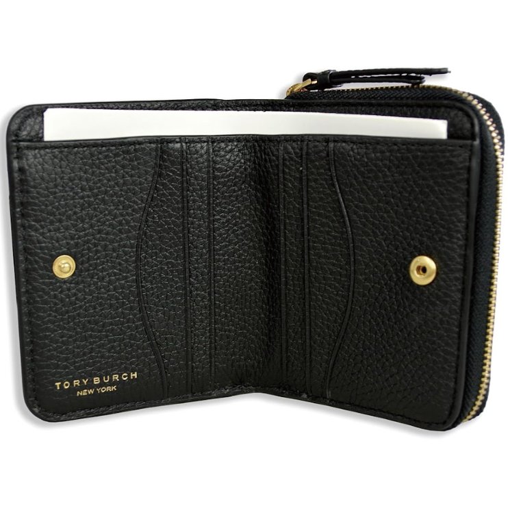 快速出貨!【TORY BURCH】牛皮皮革浮雕logo拉鍊短夾-黑色-3