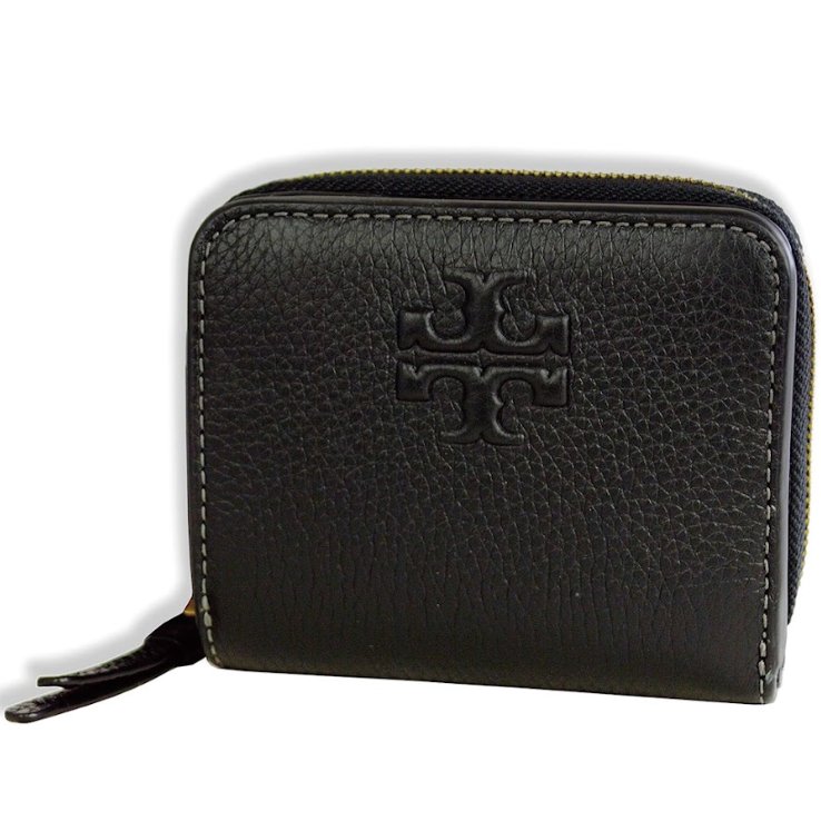 快速出貨!【TORY BURCH】牛皮皮革浮雕logo拉鍊短夾-黑色-4